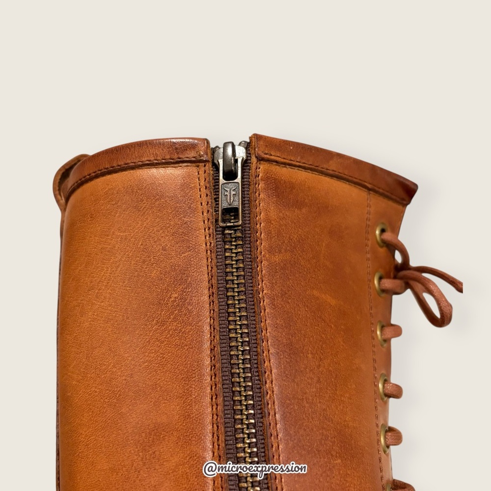 $665 Frye Veronica Tall Cognac Leather Lace Up Knee High Riding Equestrian Boot - Picture 13 of 14